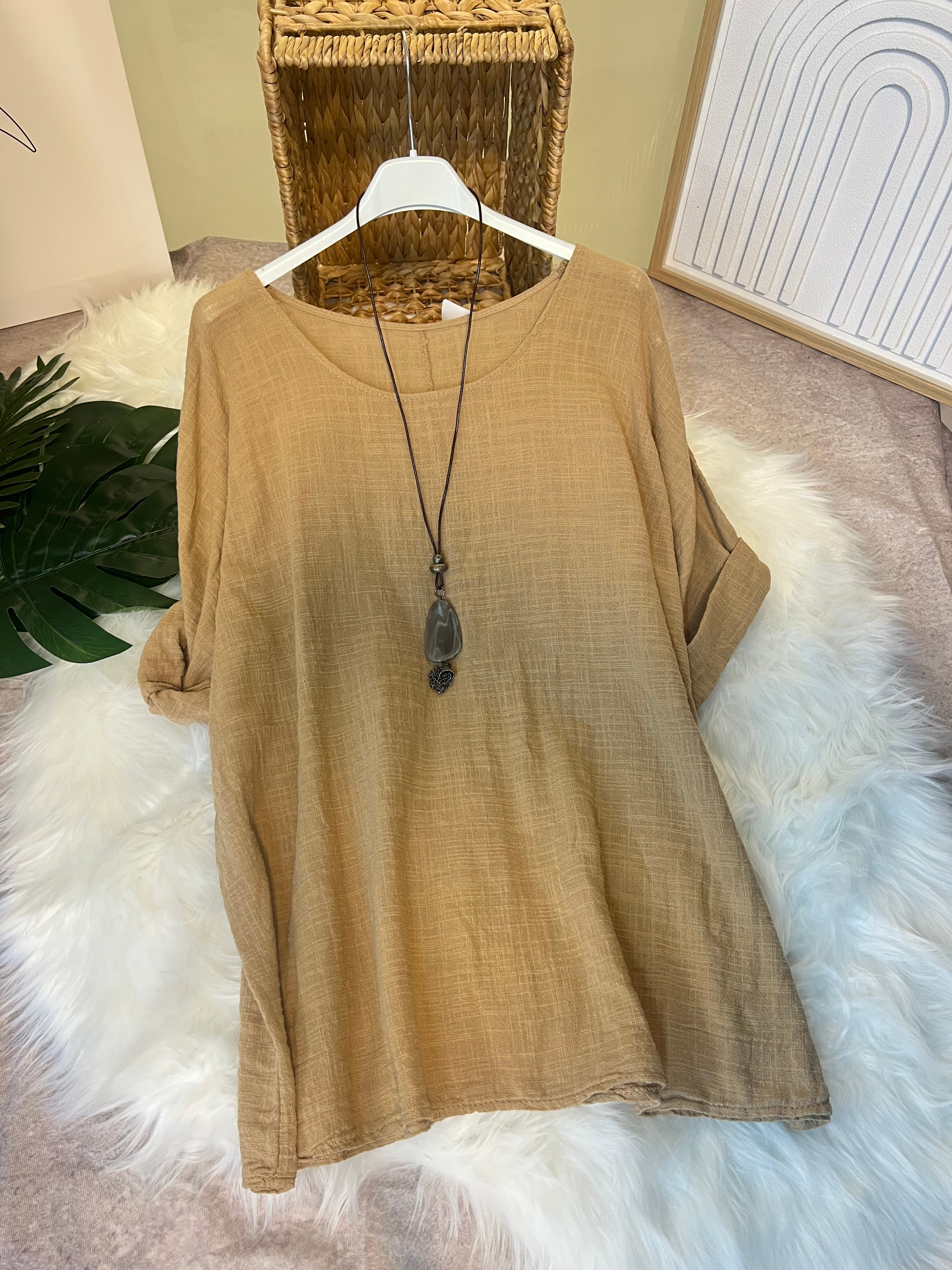 art.26085 - T-Shirt Damen Sommer Oberteile gratis Halskette(zufälliges Design) Rundhals Kurzärmeliges Bluse Basic Shirt Bequem Baumwolle Tunika Tee Tops für Frühling Sommer Herbst