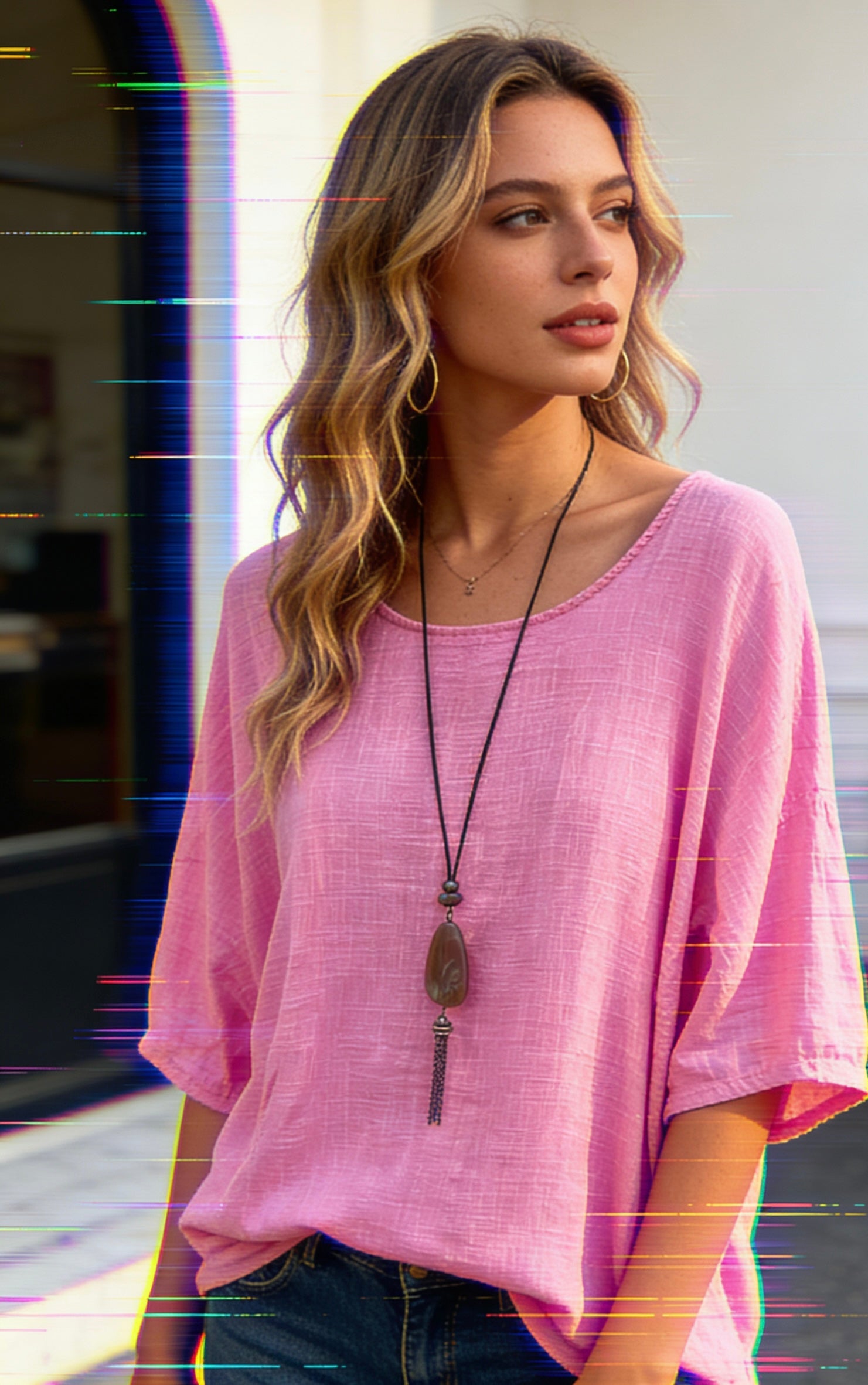art.26085 - T-Shirt Damen Sommer Oberteile gratis Halskette(zufälliges Design) Rundhals Kurzärmeliges Bluse Basic Shirt Bequem Baumwolle Tunika Tee Tops für Frühling Sommer Herbst
