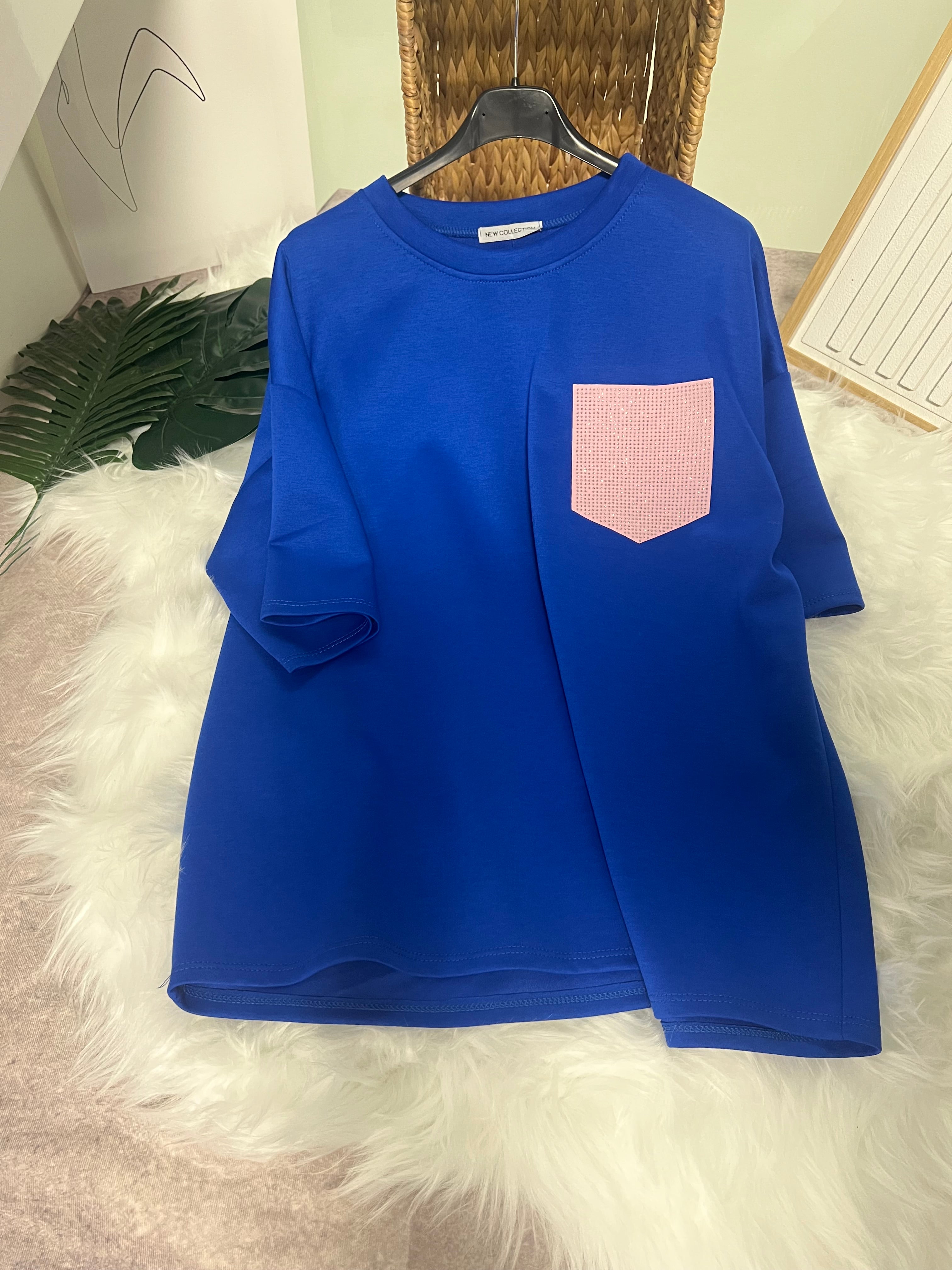 Damen T-Shirt mit rosa Tasche Oversize-Stil Grau Melange Komfortabel und Stilvoll