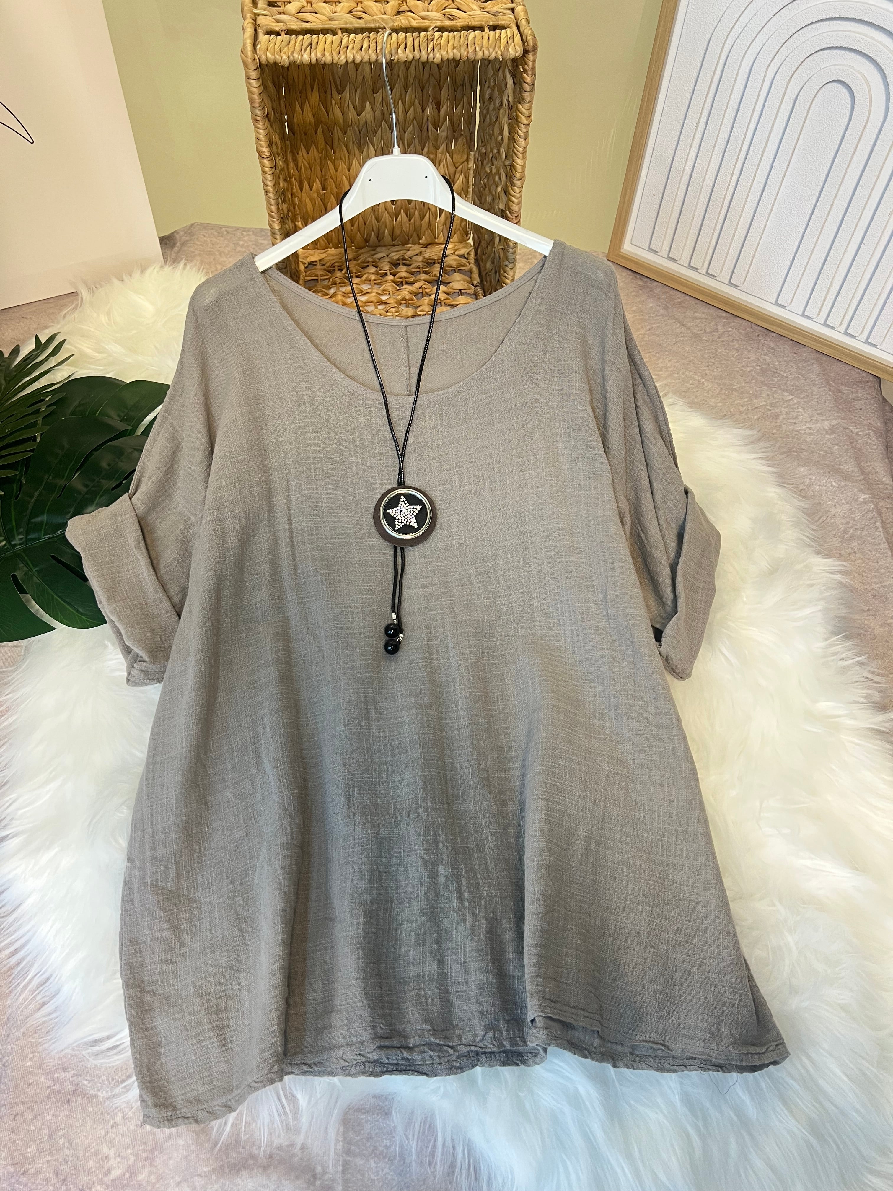 art.26085 - T-Shirt Damen Sommer Oberteile gratis Halskette(zufälliges Design) Rundhals Kurzärmeliges Bluse Basic Shirt Bequem Baumwolle Tunika Tee Tops für Frühling Sommer Herbst