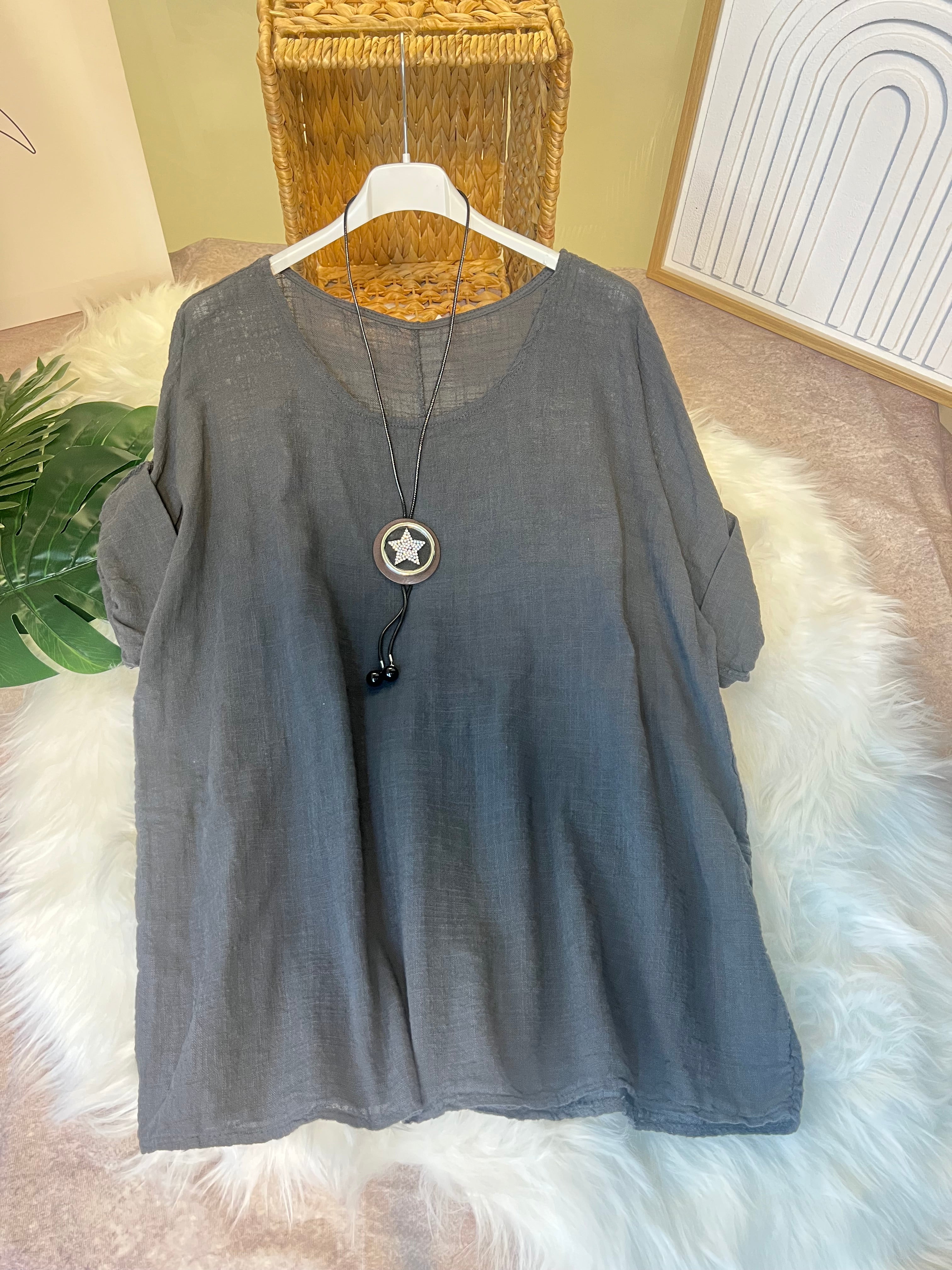 art.26085 - T-Shirt Damen Sommer Oberteile gratis Halskette(zufälliges Design) Rundhals Kurzärmeliges Bluse Basic Shirt Bequem Baumwolle Tunika Tee Tops für Frühling Sommer Herbst