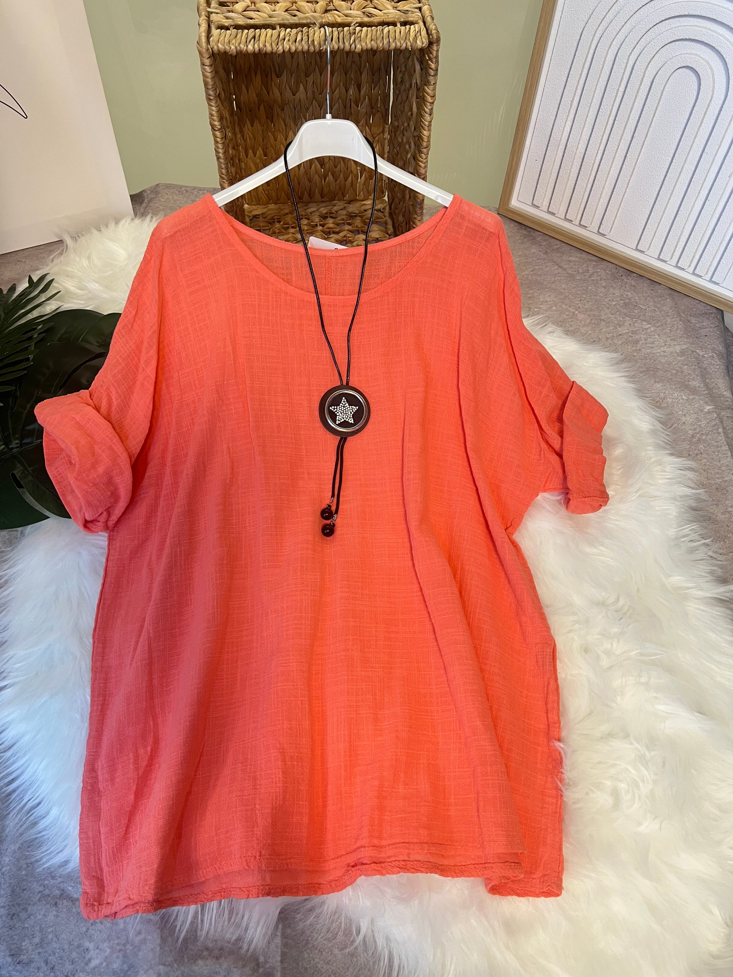 art.26085 - T-Shirt Damen Sommer Oberteile gratis Halskette(zufälliges Design) Rundhals Kurzärmeliges Bluse Basic Shirt Bequem Baumwolle Tunika Tee Tops für Frühling Sommer Herbst