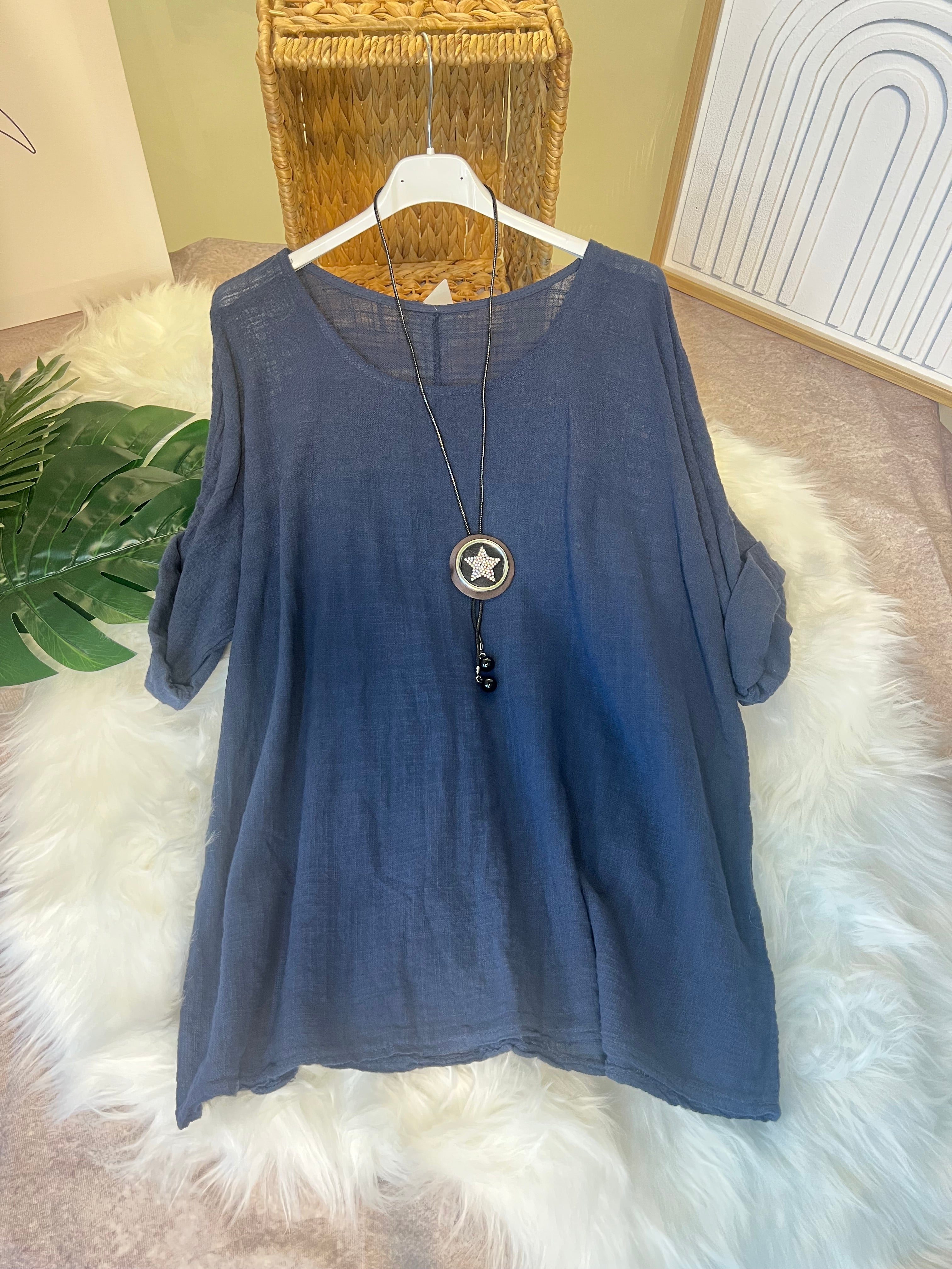 art.26085 - T-Shirt Damen Sommer Oberteile gratis Halskette(zufälliges Design) Rundhals Kurzärmeliges Bluse Basic Shirt Bequem Baumwolle Tunika Tee Tops für Frühling Sommer Herbst