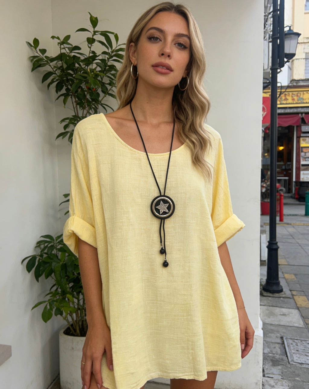 art.26085 - T-Shirt Damen Sommer Oberteile gratis Halskette(zufälliges Design) Rundhals Kurzärmeliges Bluse Basic Shirt Bequem Baumwolle Tunika Tee Tops für Frühling Sommer Herbst