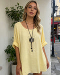 art.26085 - T-Shirt Damen Sommer Oberteile gratis Halskette(zufälliges Design) Rundhals Kurzärmeliges Bluse Basic Shirt Bequem Baumwolle Tunika Tee Tops für Frühling Sommer Herbst