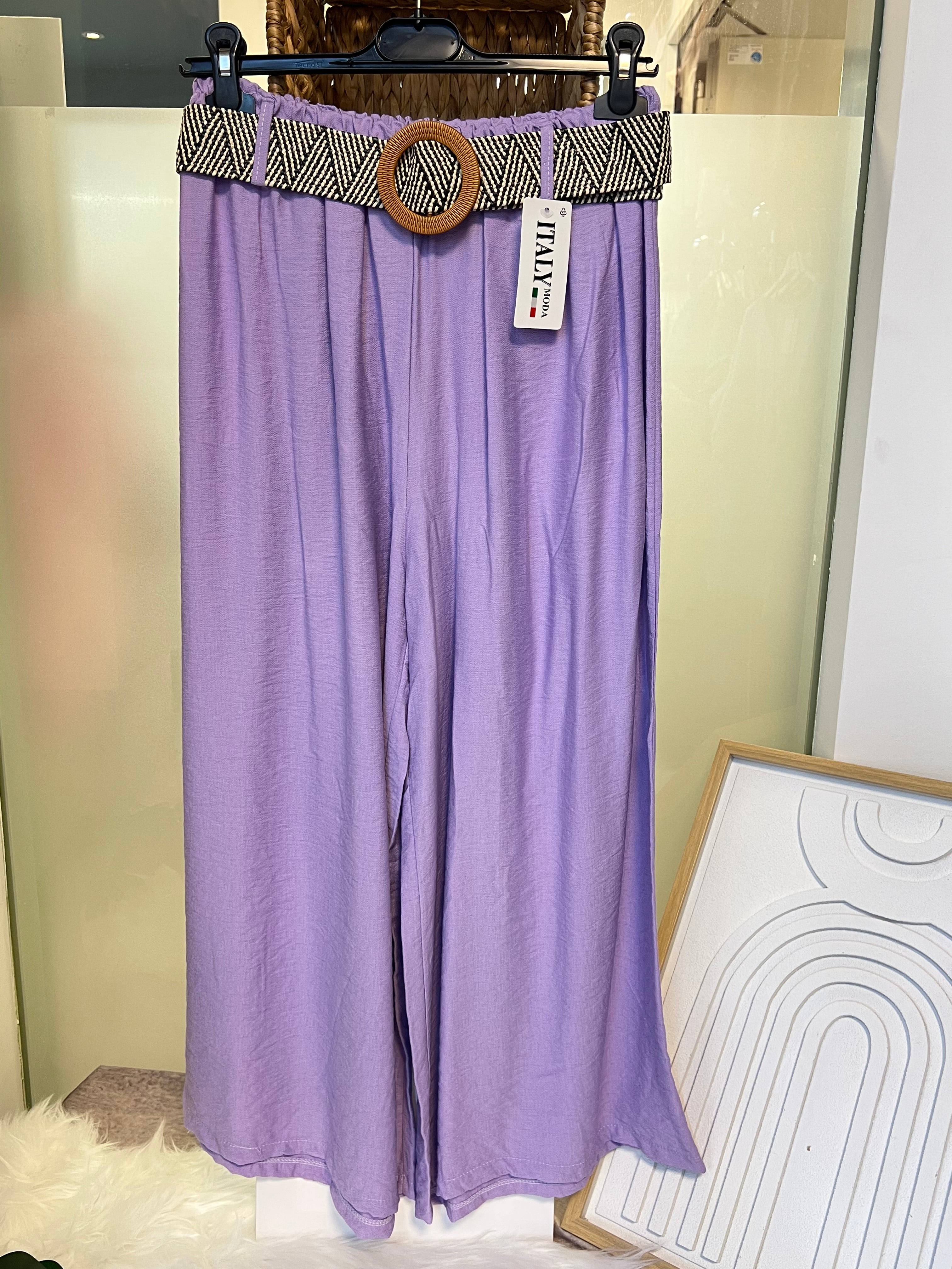 Damen-Hose mit breiten Beinen und gratis Gürtel (zufälliges Design)für einen stilvollen Look