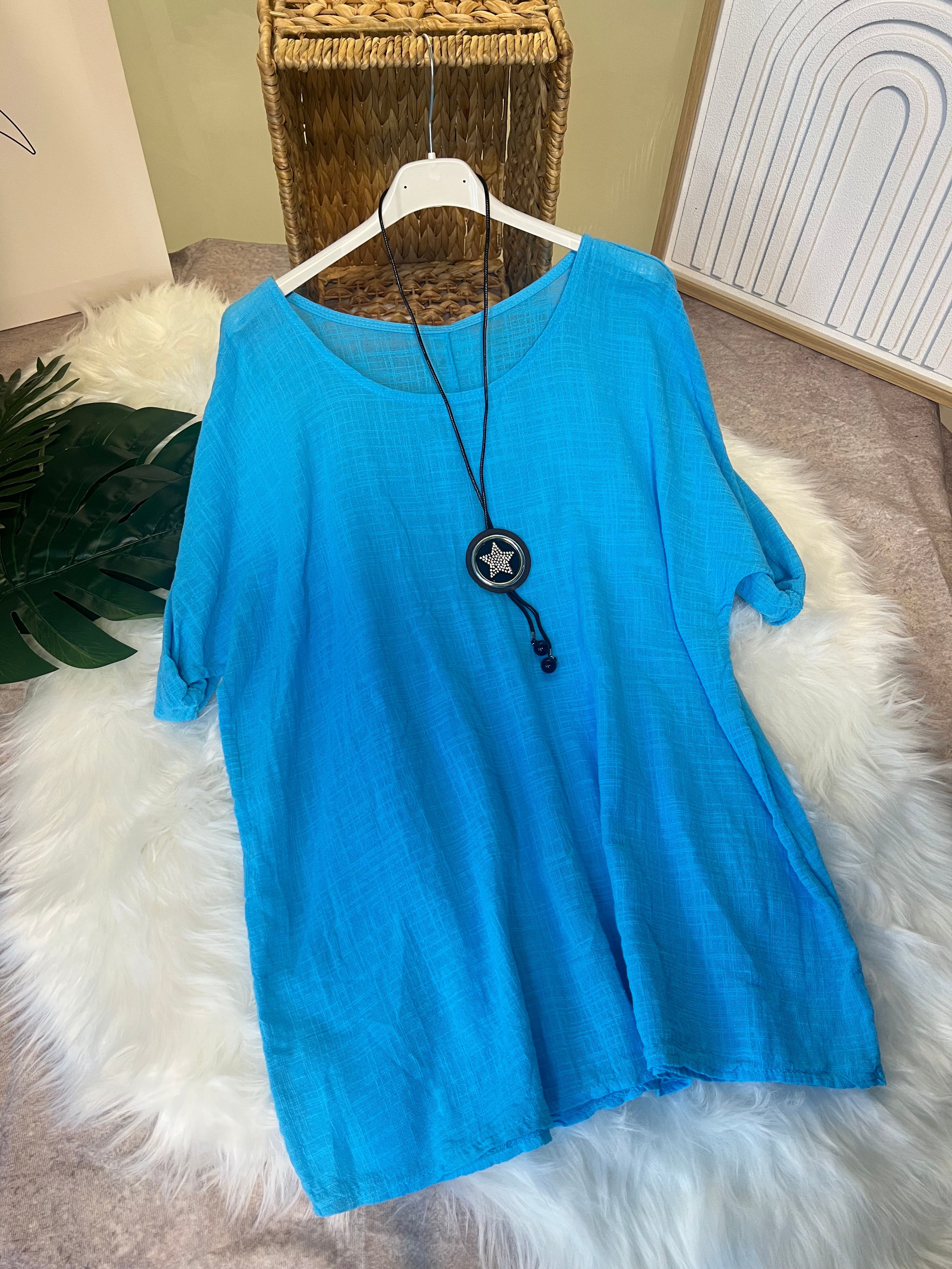 art.26085 - T-Shirt Damen Sommer Oberteile gratis Halskette(zufälliges Design) Rundhals Kurzärmeliges Bluse Basic Shirt Bequem Baumwolle Tunika Tee Tops für Frühling Sommer Herbst