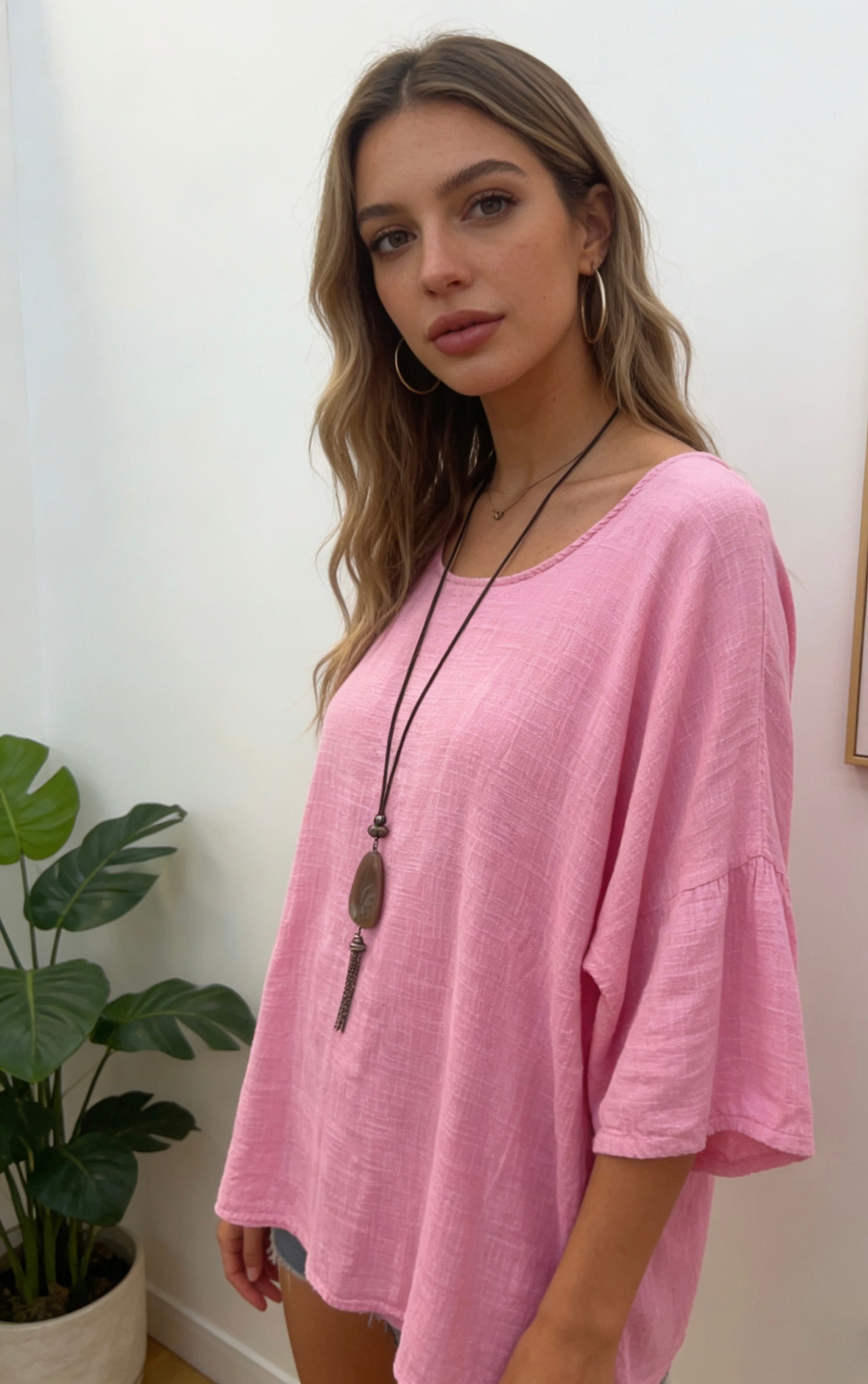art.26085 - T-Shirt Damen Sommer Oberteile gratis Halskette(zufälliges Design) Rundhals Kurzärmeliges Bluse Basic Shirt Bequem Baumwolle Tunika Tee Tops für Frühling Sommer Herbst