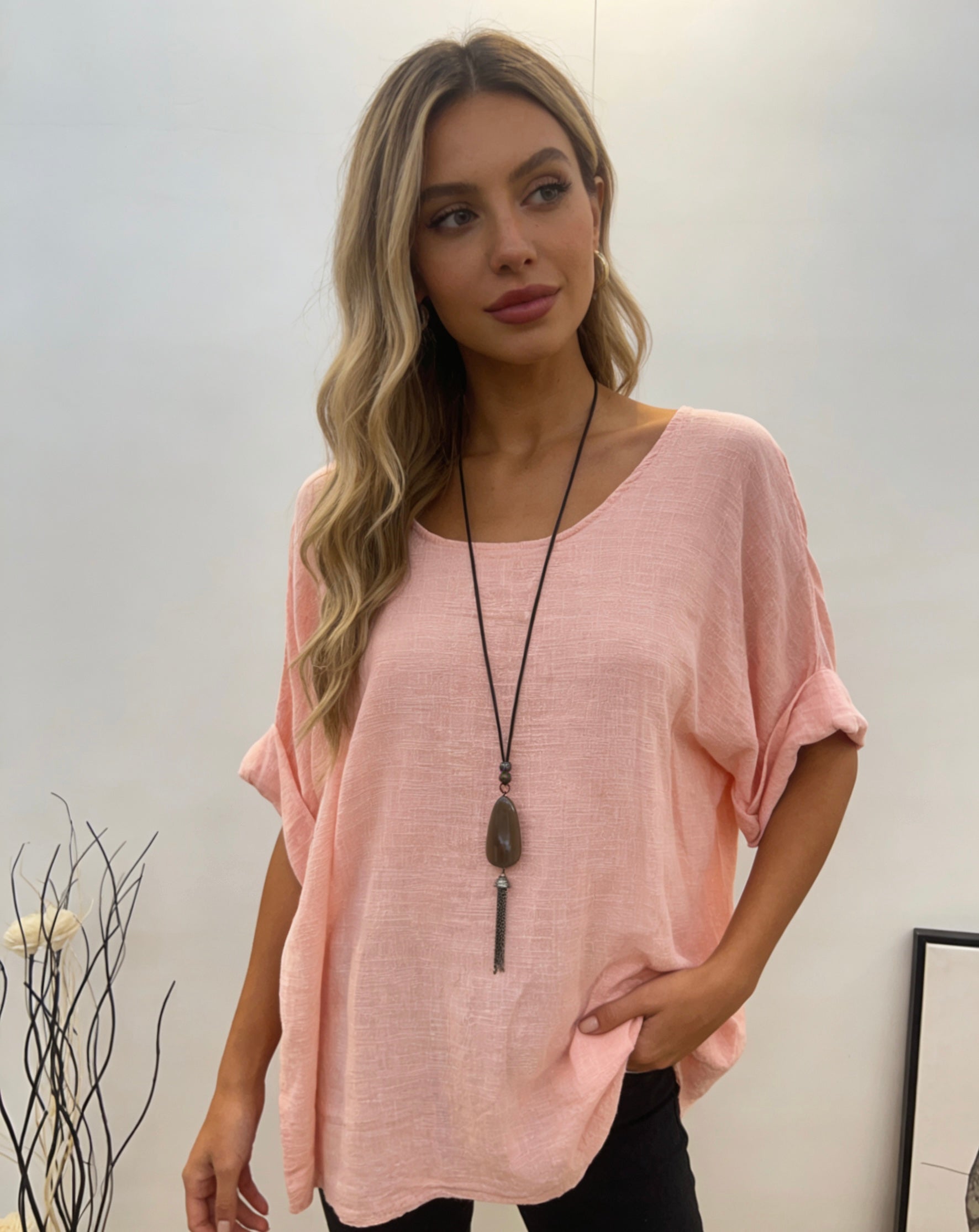 art.26085 - T-Shirt Damen Sommer Oberteile gratis Halskette(zufälliges Design) Rundhals Kurzärmeliges Bluse Basic Shirt Bequem Baumwolle Tunika Tee Tops für Frühling Sommer Herbst