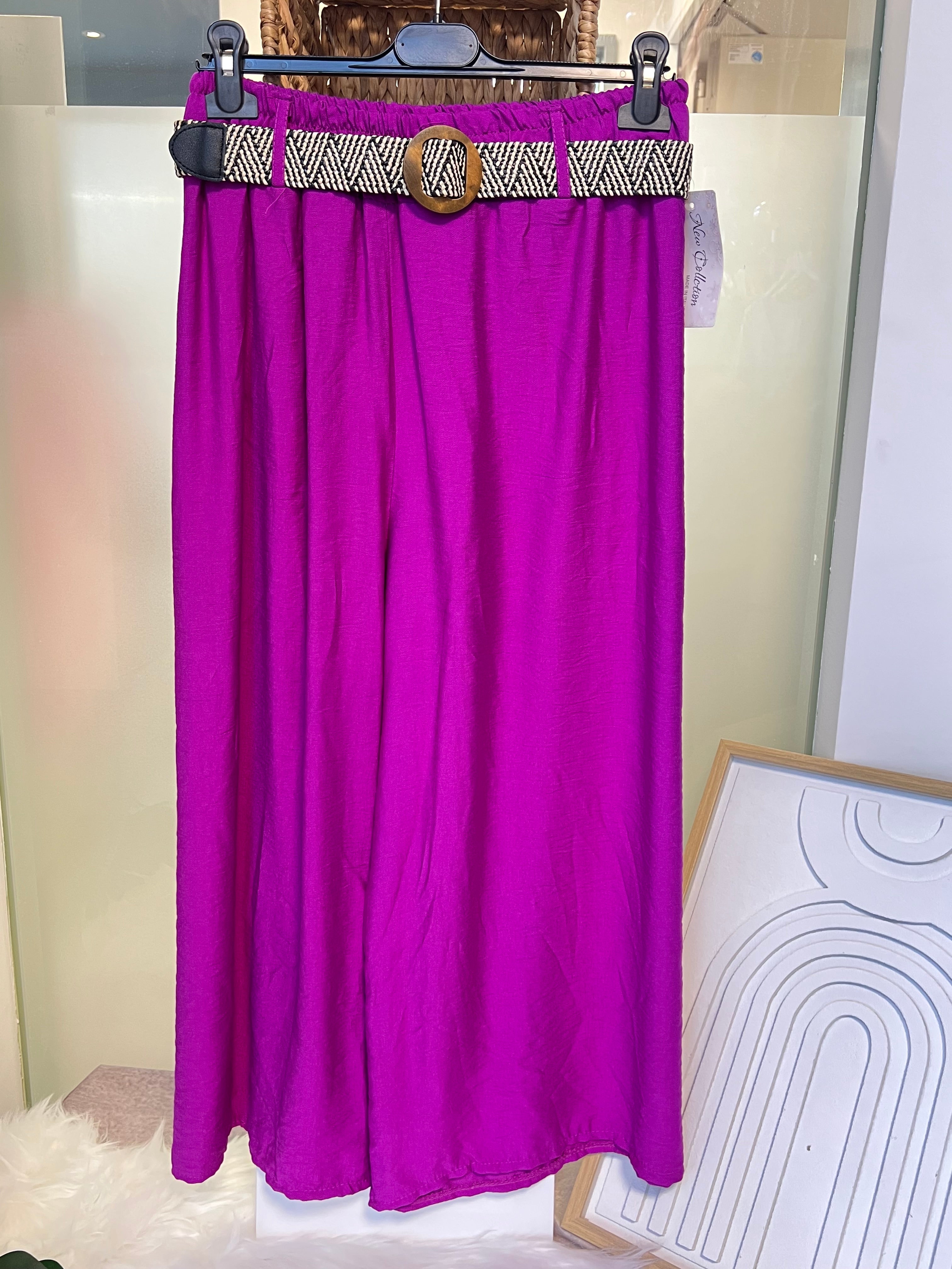 Damen-Hose mit breiten Beinen und gratis Gürtel (zufälliges Design)für einen stilvollen Look